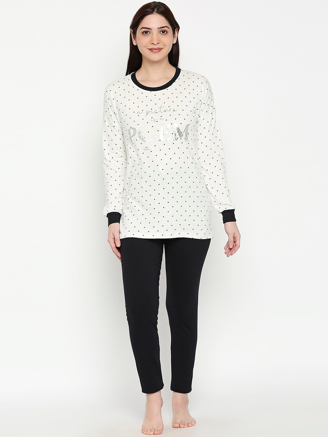 

XIN Women White & Black Printed Night Suit