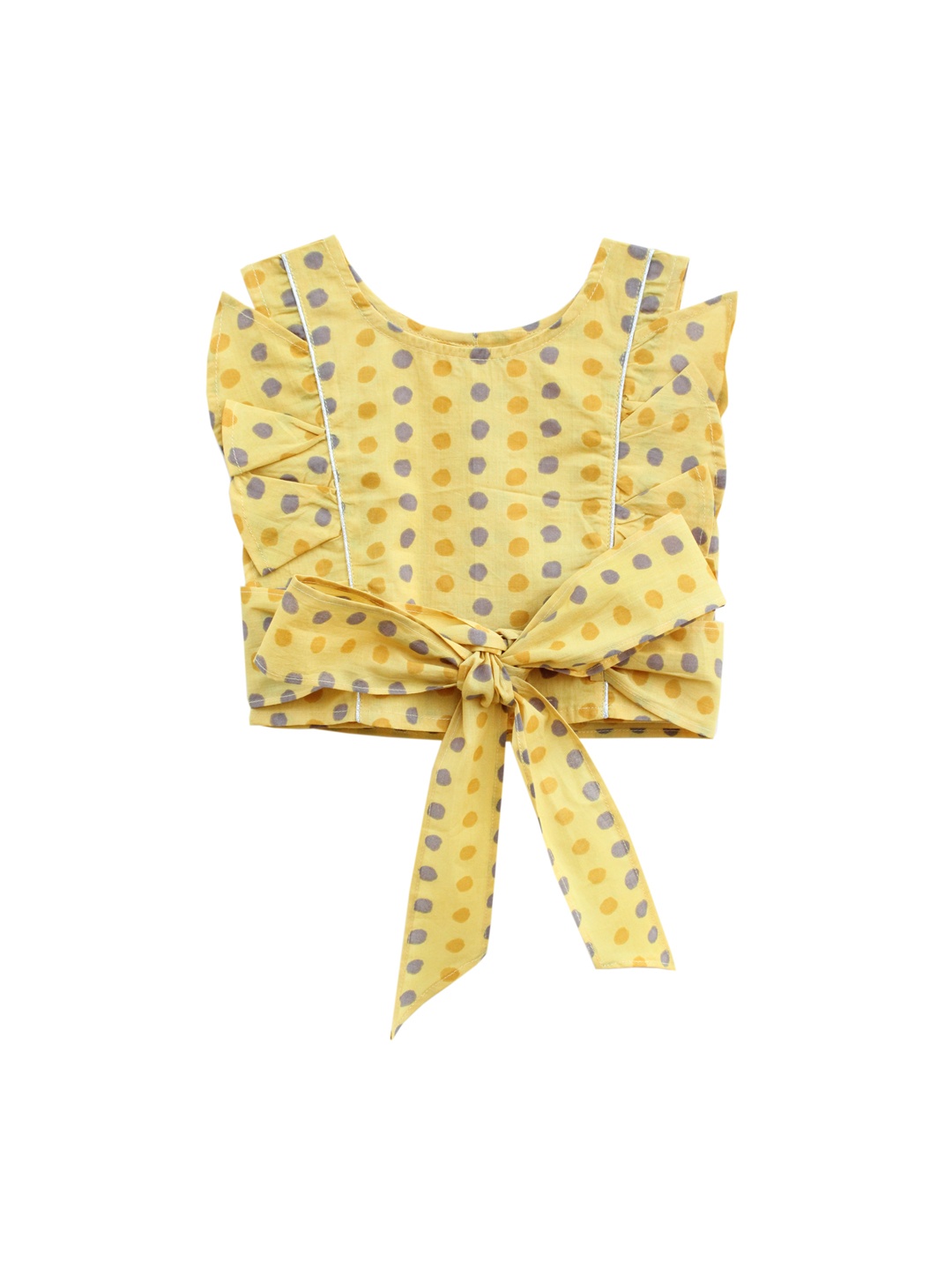 

My Little Lambs Girls Yellow Printed Crop Pure Cotton Top