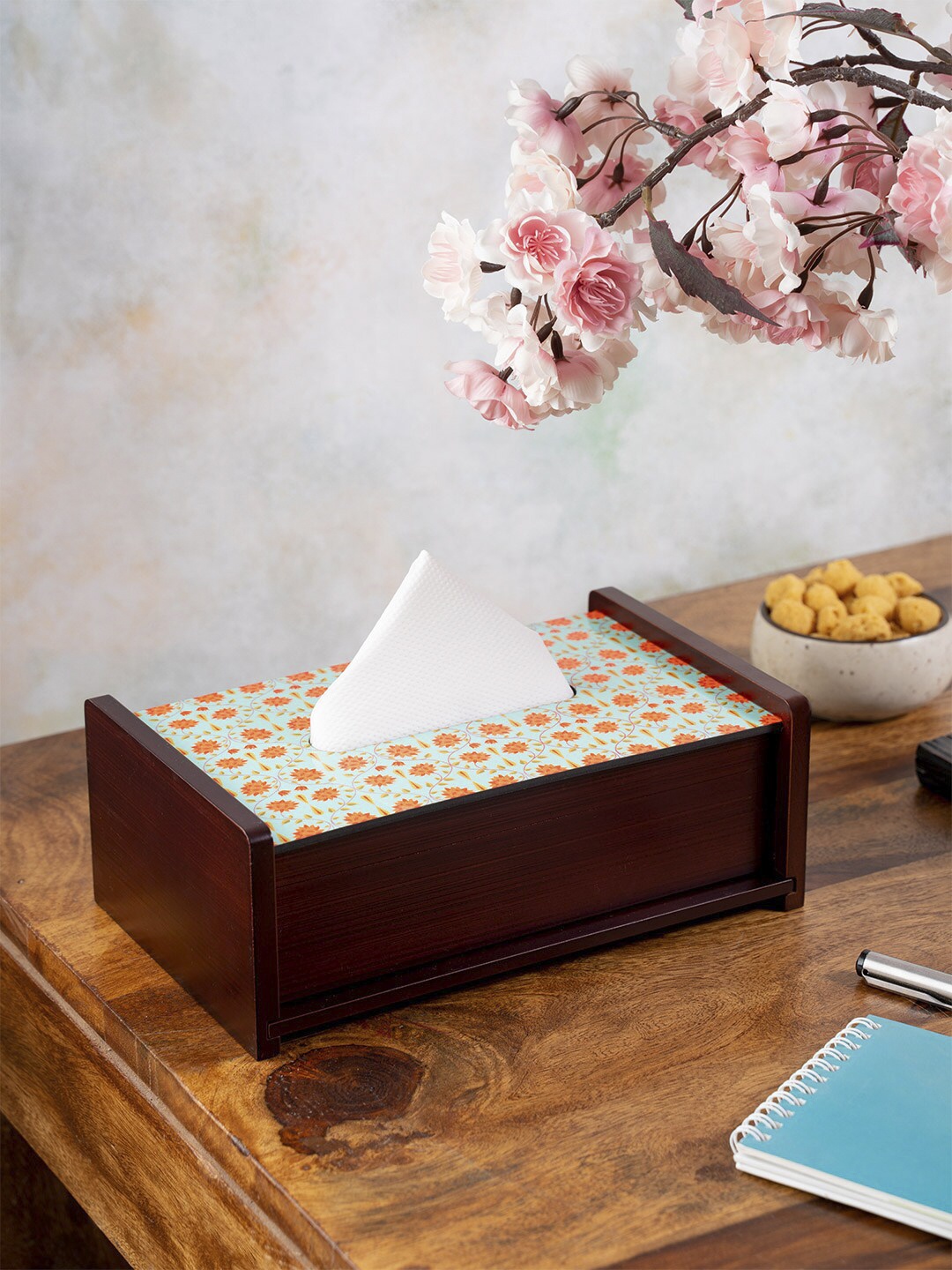 

KOLOROBIA Brown & Orange Printed Babur Green Tissue Box
