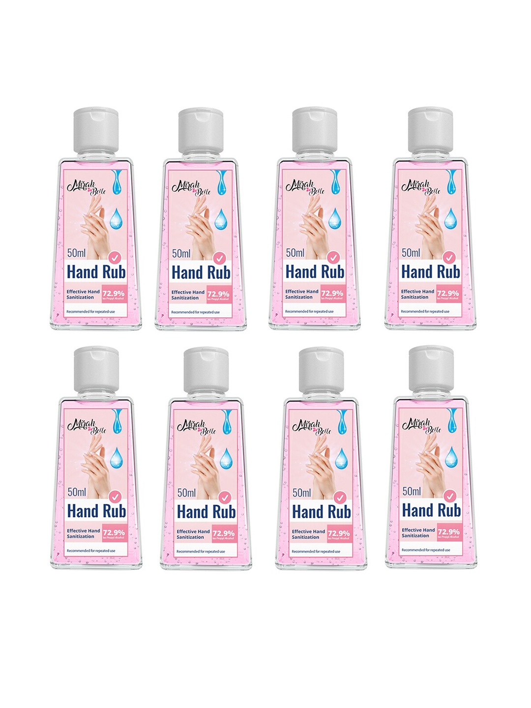 

Mirah Belle Pack of 8 Hand Rub Sanitizer Gel - 50 ml each, Pink