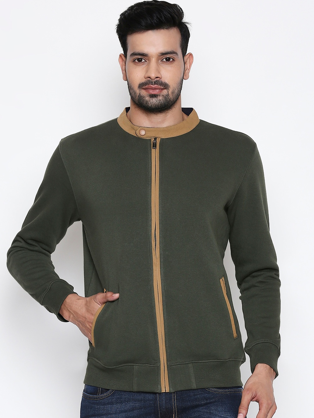 

BYFORD by Pantaloons Men Olive Green Solid Sweatshirt
