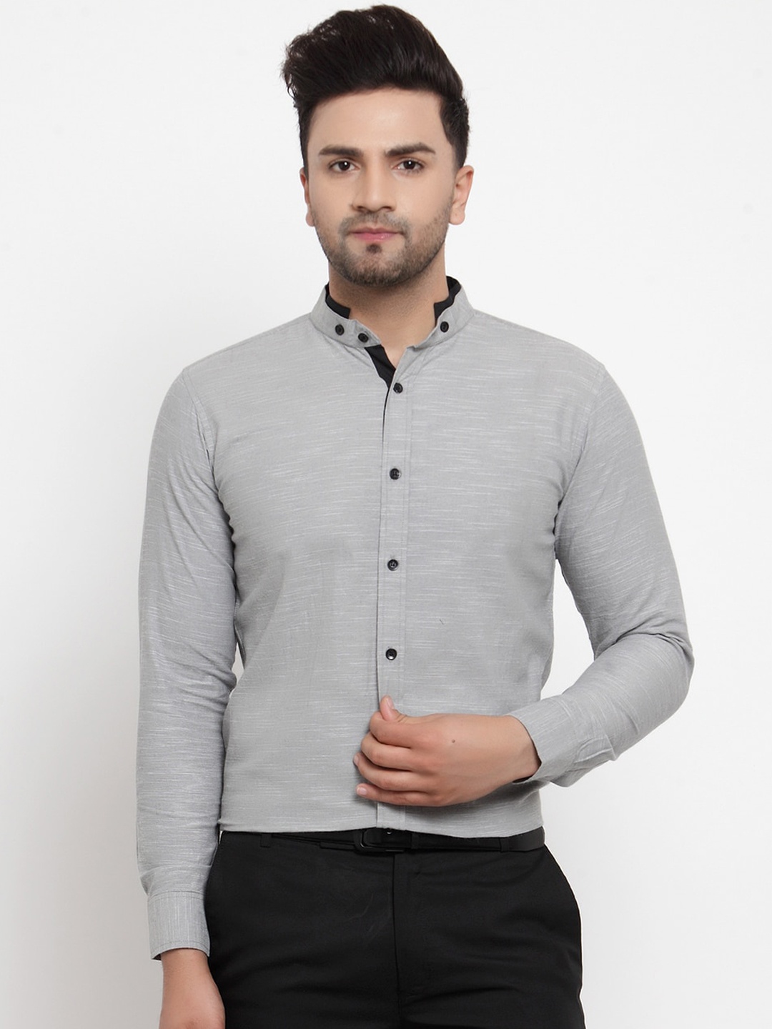 

Purple State Men Grey Slim Fit Solid Formal Shirt