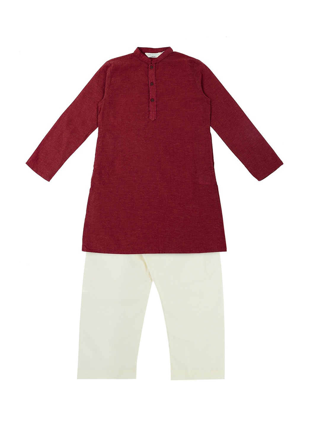 

indus route by Pantaloons Boys Maroon & White Solid Kurta with Pyjamas