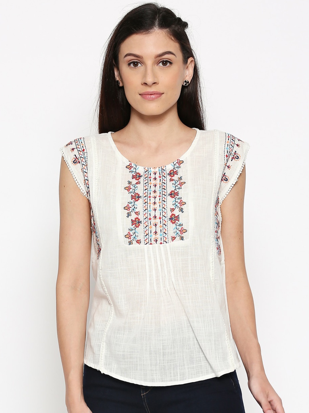 

People Women Off-White Embroidered Top
