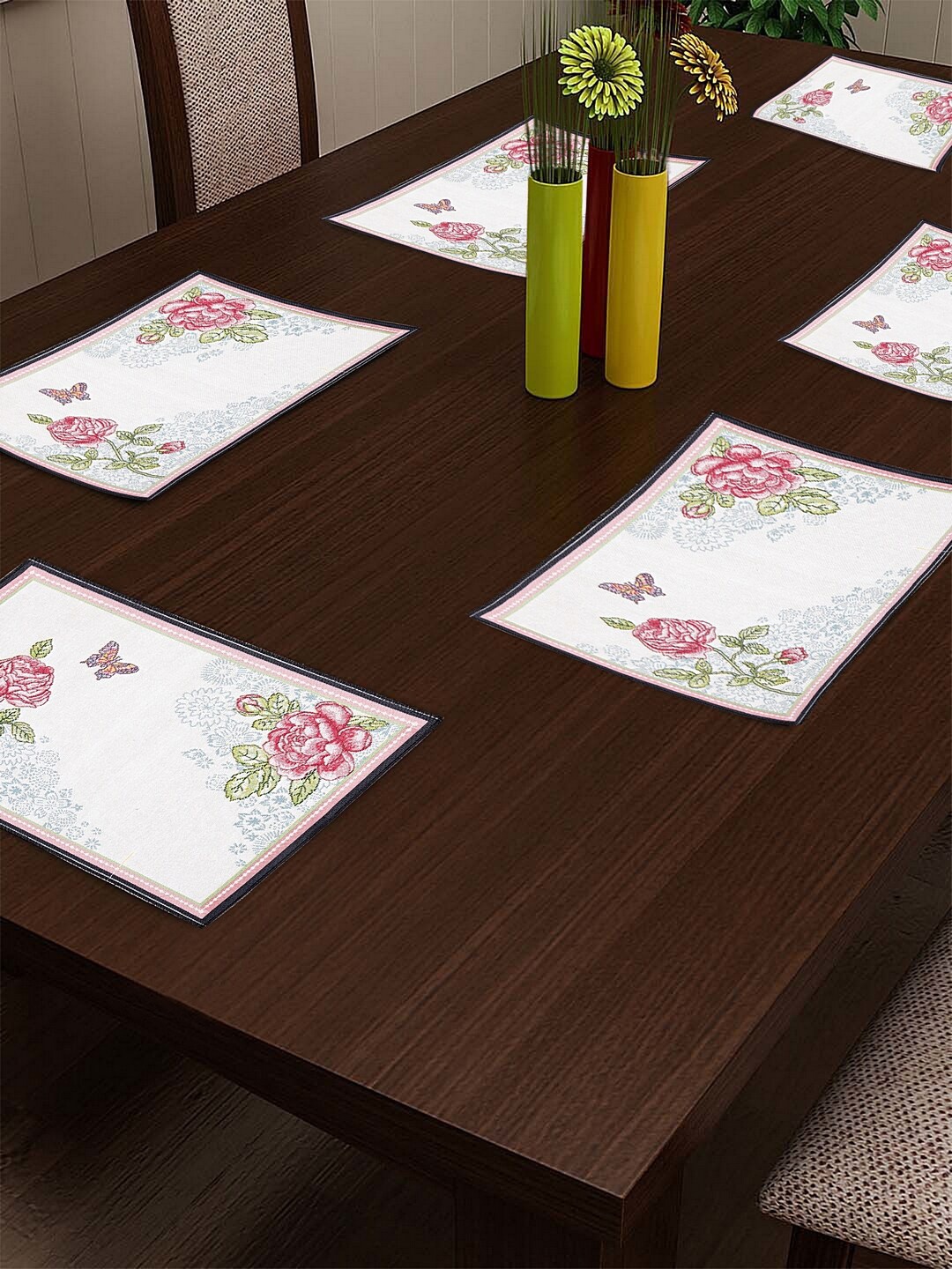 

KLOTTHE Set Of 6 White & Pink Woven Design Table Placemats