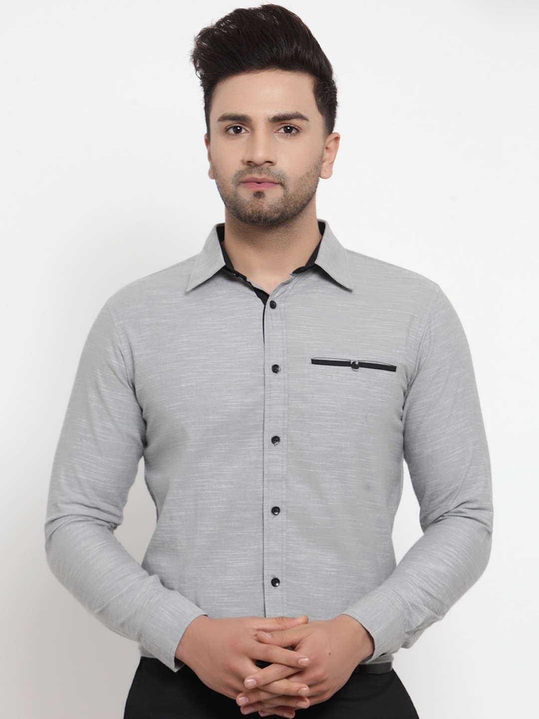 

Purple State Men Grey Slim Fit Solid Formal Shirt