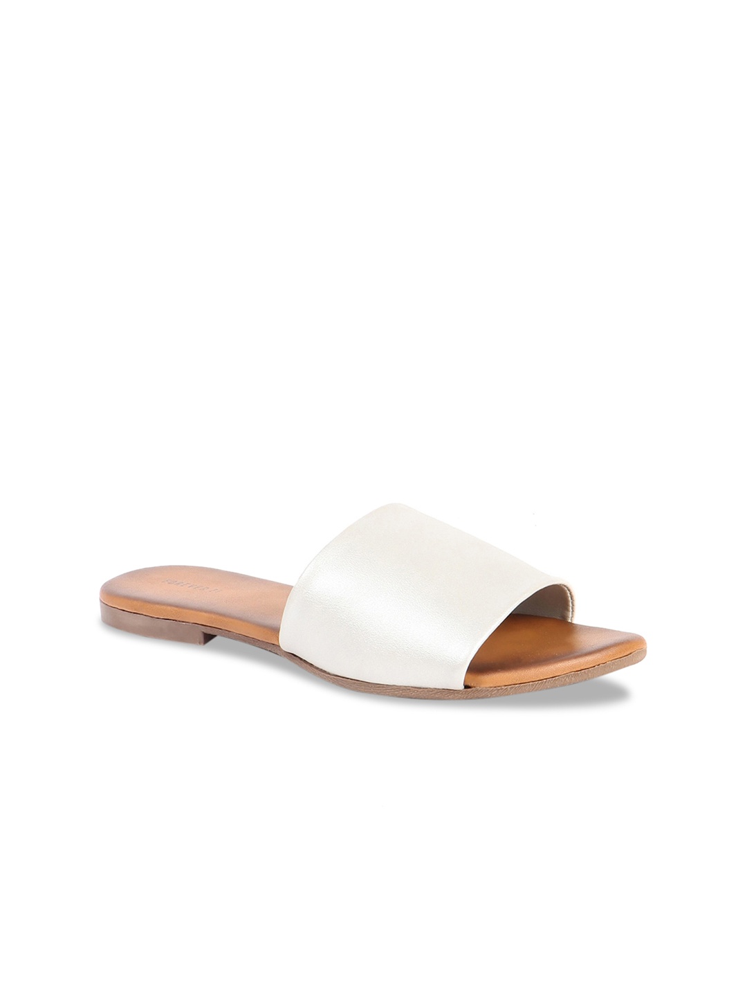 

FOREVER 21 Women Silver-Toned Solid Leather Open Toe Flats