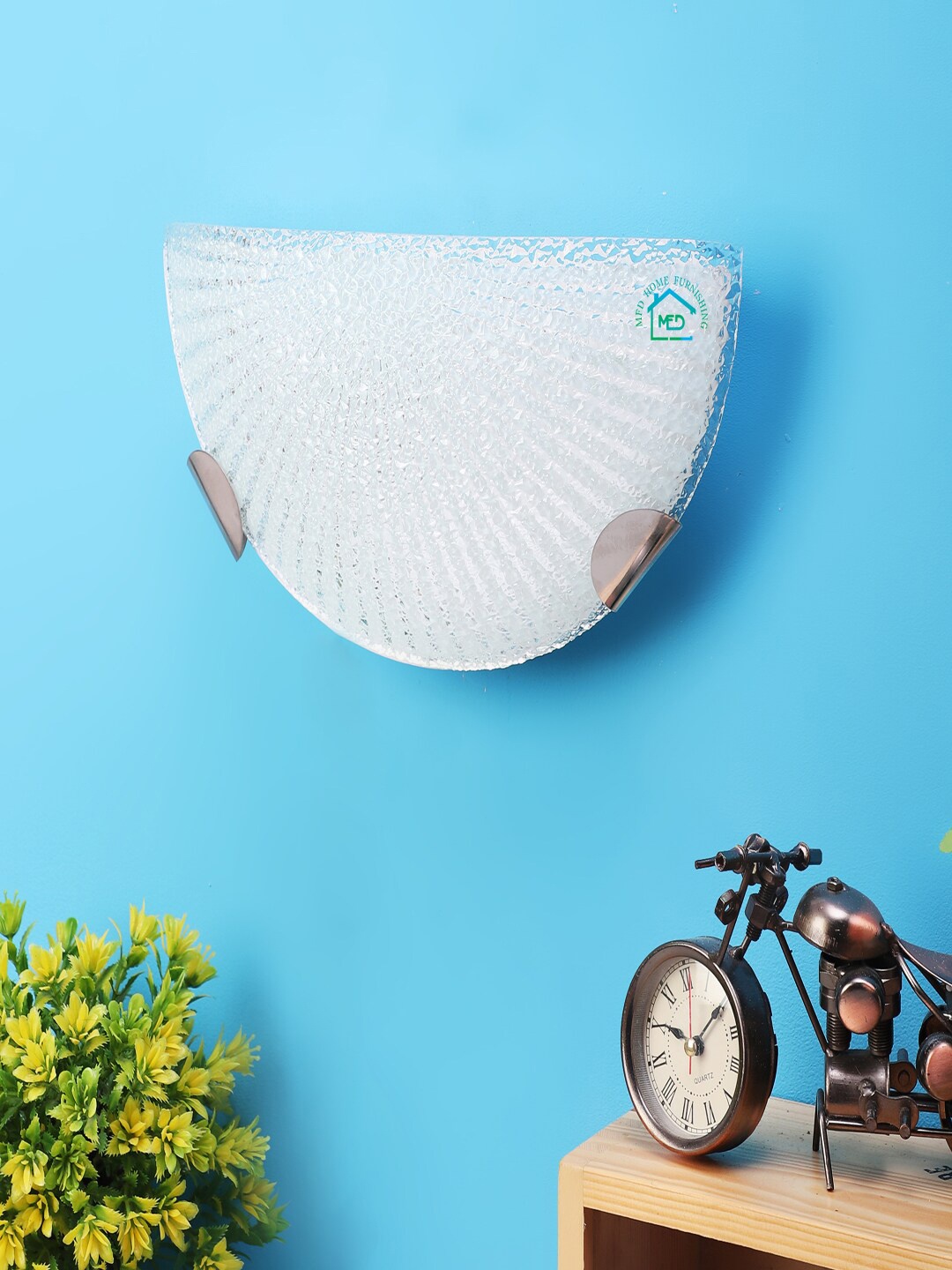

MFD HOME FURNISHING White Textured Flush Mount Wall Lamp