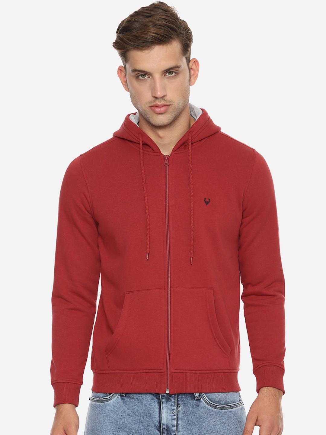 

Allen Solly Men Red Solid Hooded Sweatshirt