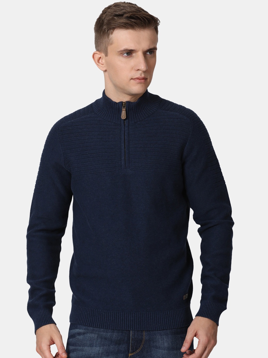 

t-base Men Navy Blue Solid Pullover Sweater
