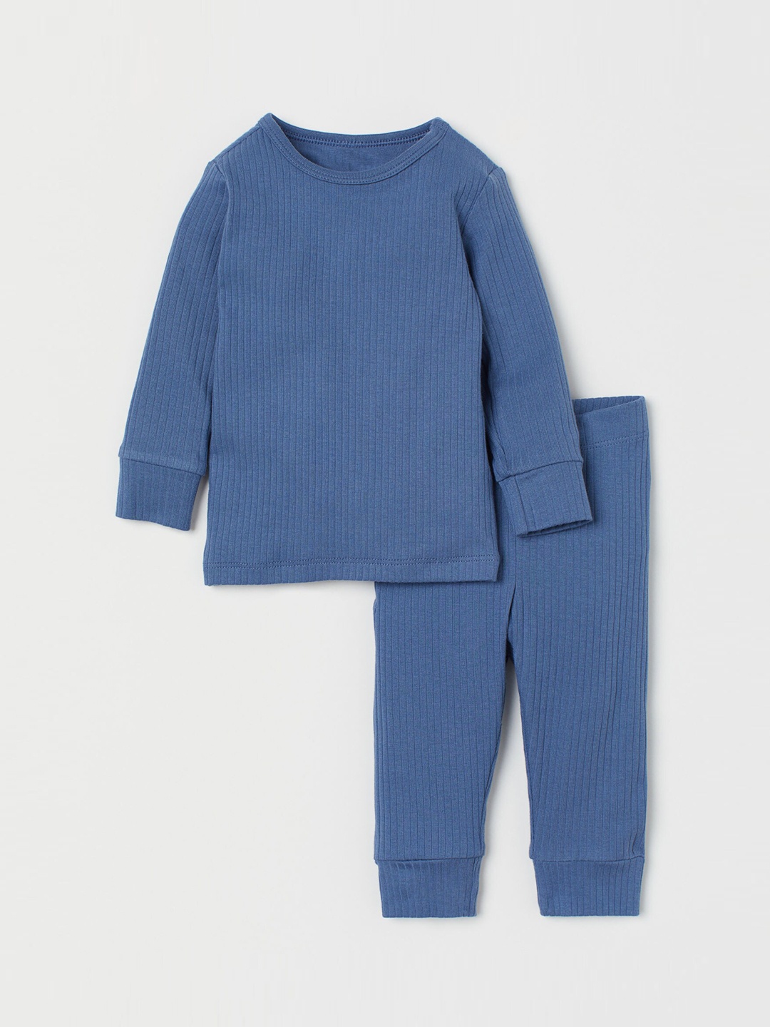 

H&M Kids Blue Solid Ribbed Cotton Set