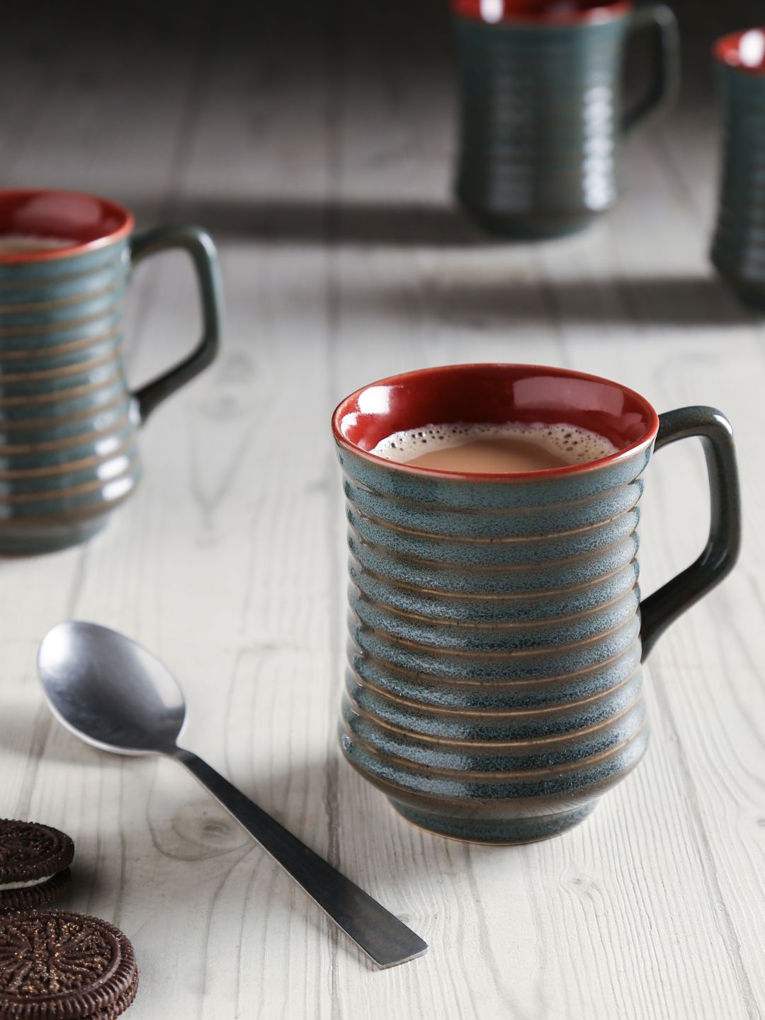 

Unravel India Set Of 6 Black & Maroon Textured Handcrafted Coffee Cups
