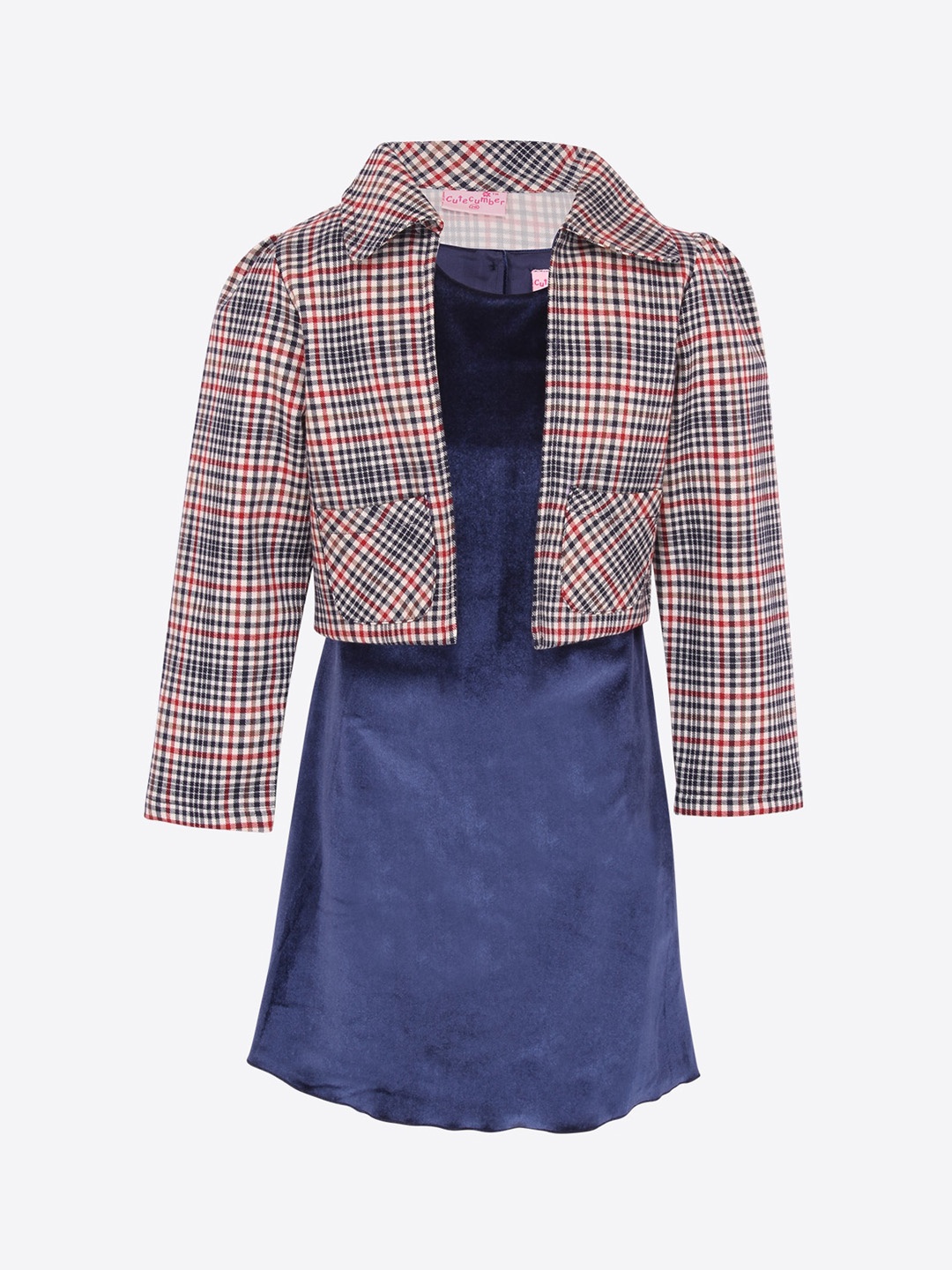 

CUTECUMBER Girls Navy Blue Solid A-Line Dress With Shrug