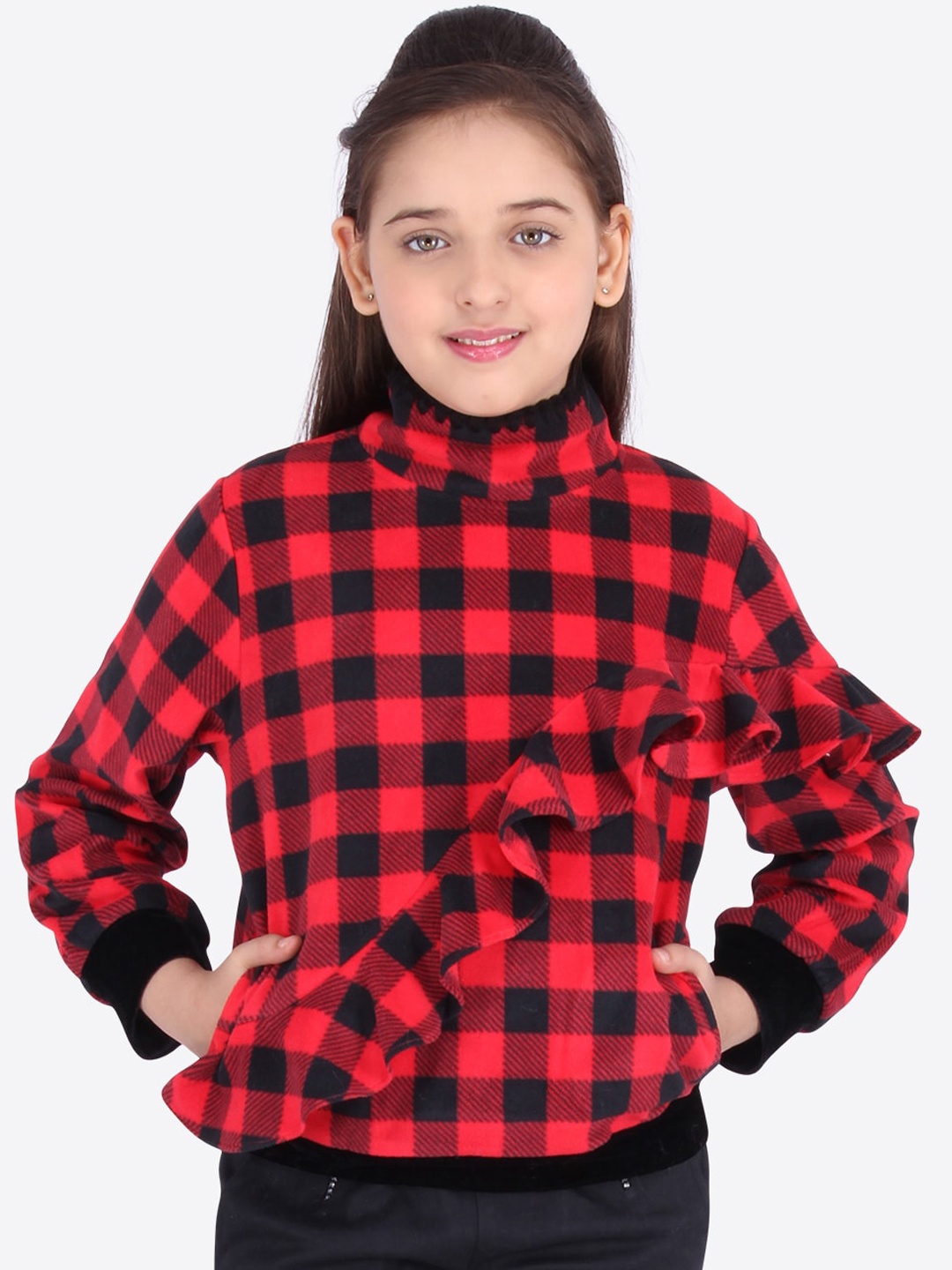 

CUTECUMBER Girls Red & Black Checked Sweatshirt