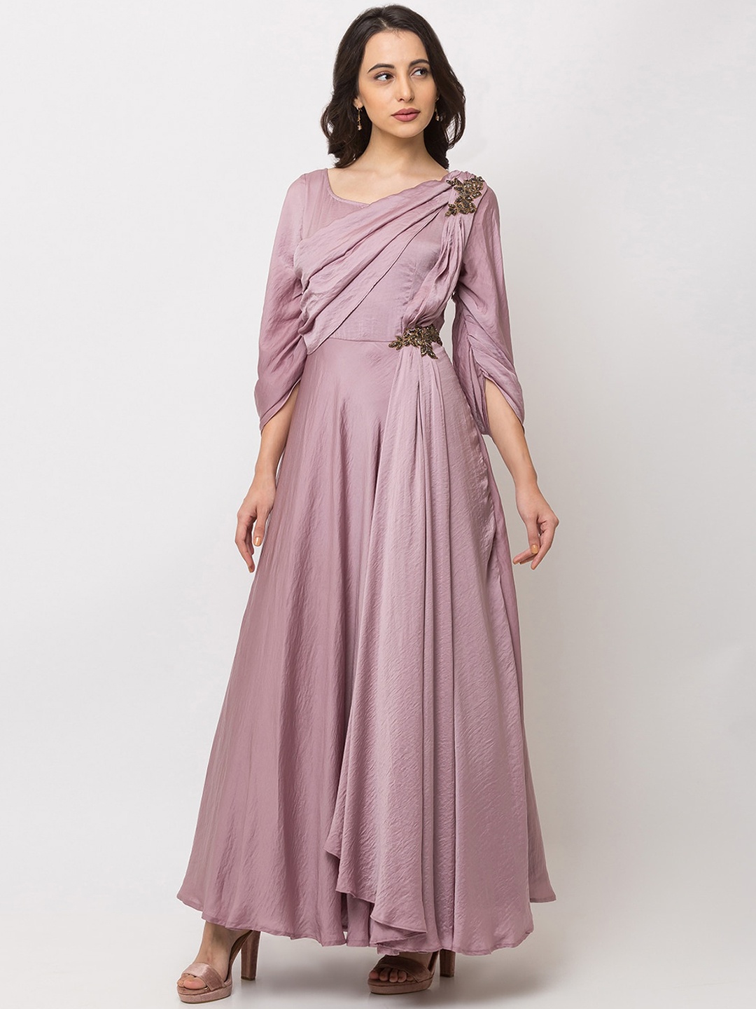 

SHECZZAR Women Mauve Solid Fit and Flare Dress