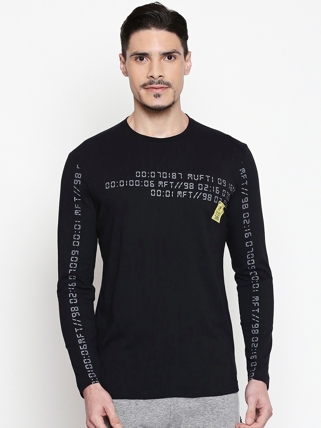 

Mufti Men Black Printed Round Neck Slim Fit Pure Cotton T-shirt