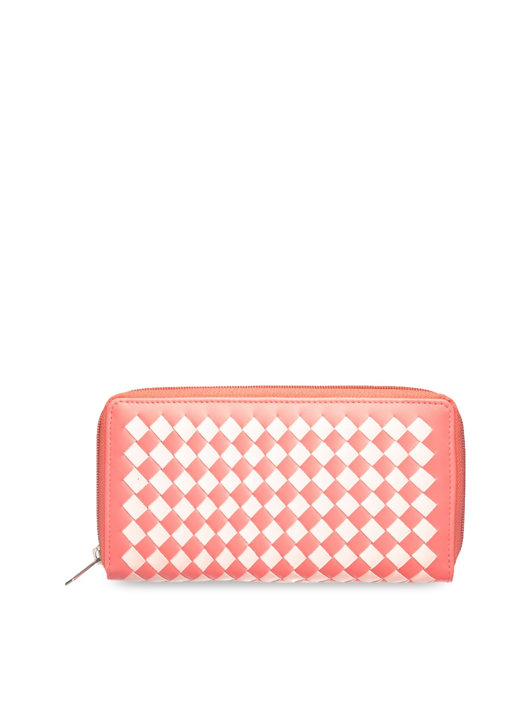 

Khadims Women Pink & White Self Design Zip Around Wallet