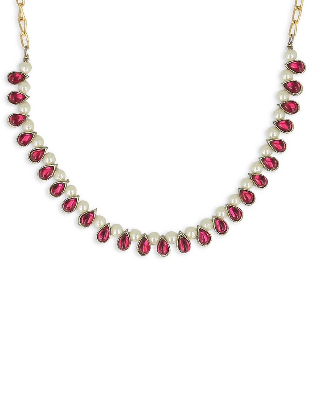 

AKSHARA Girls Pink & White Stone Studded Beaded Choker Necklace