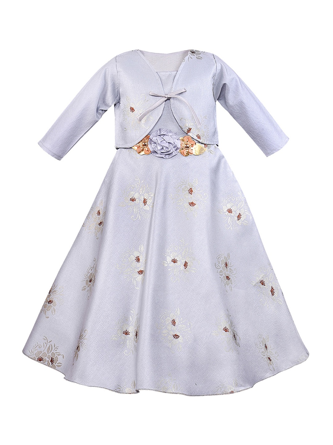 

Wish Karo Girls Silver-Coloured Foil Printed Fit and Flare Dress