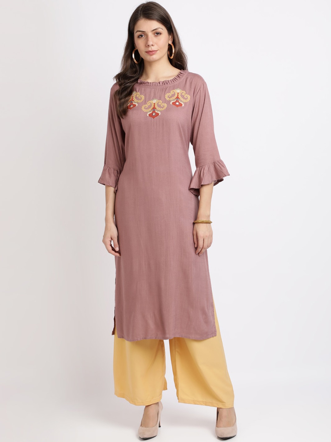 

Silk Bazar Women Pink Embroidered Straight Kurta