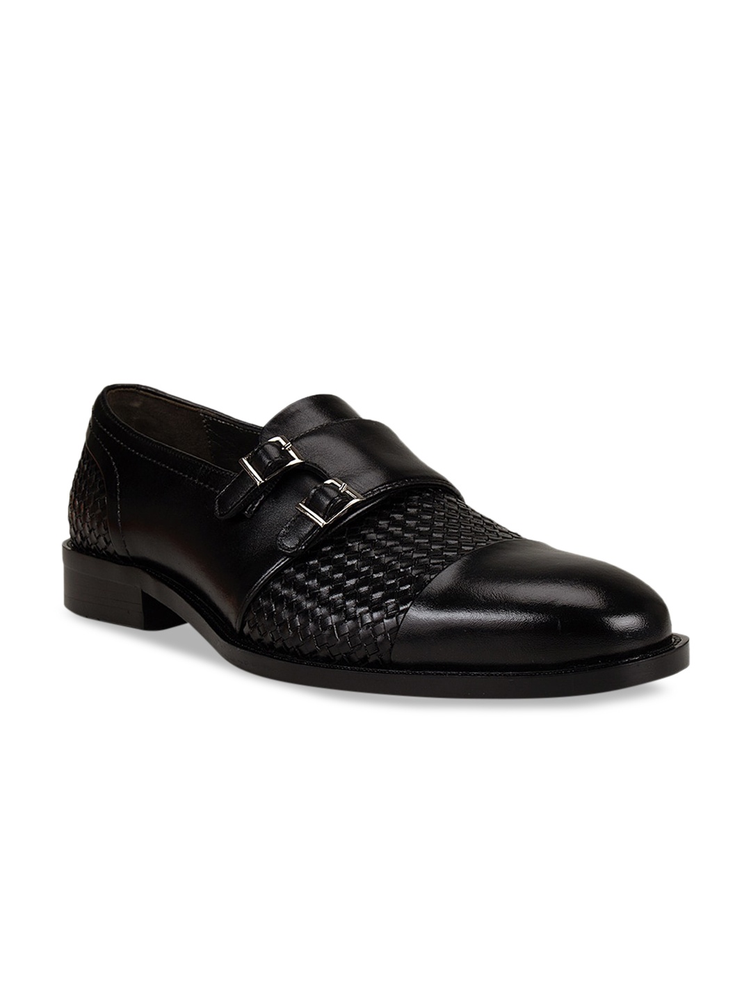 

ROSSO BRUNELLO Men Black Solid Leather Formal Monks