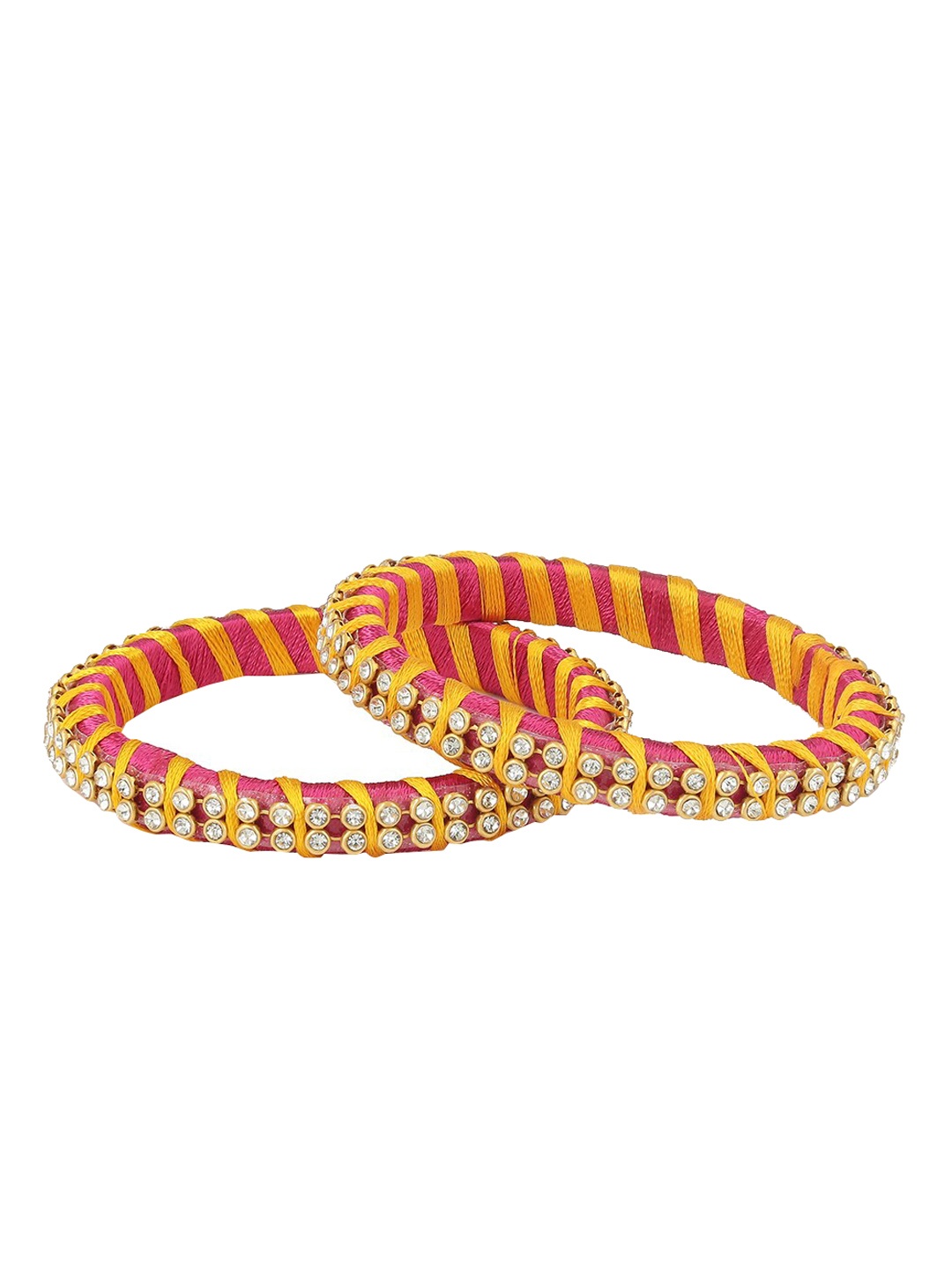 

AKSHARA Women Set Of 2 Pink & Yellow Silk Thread Beaded Handcrafted Bangles