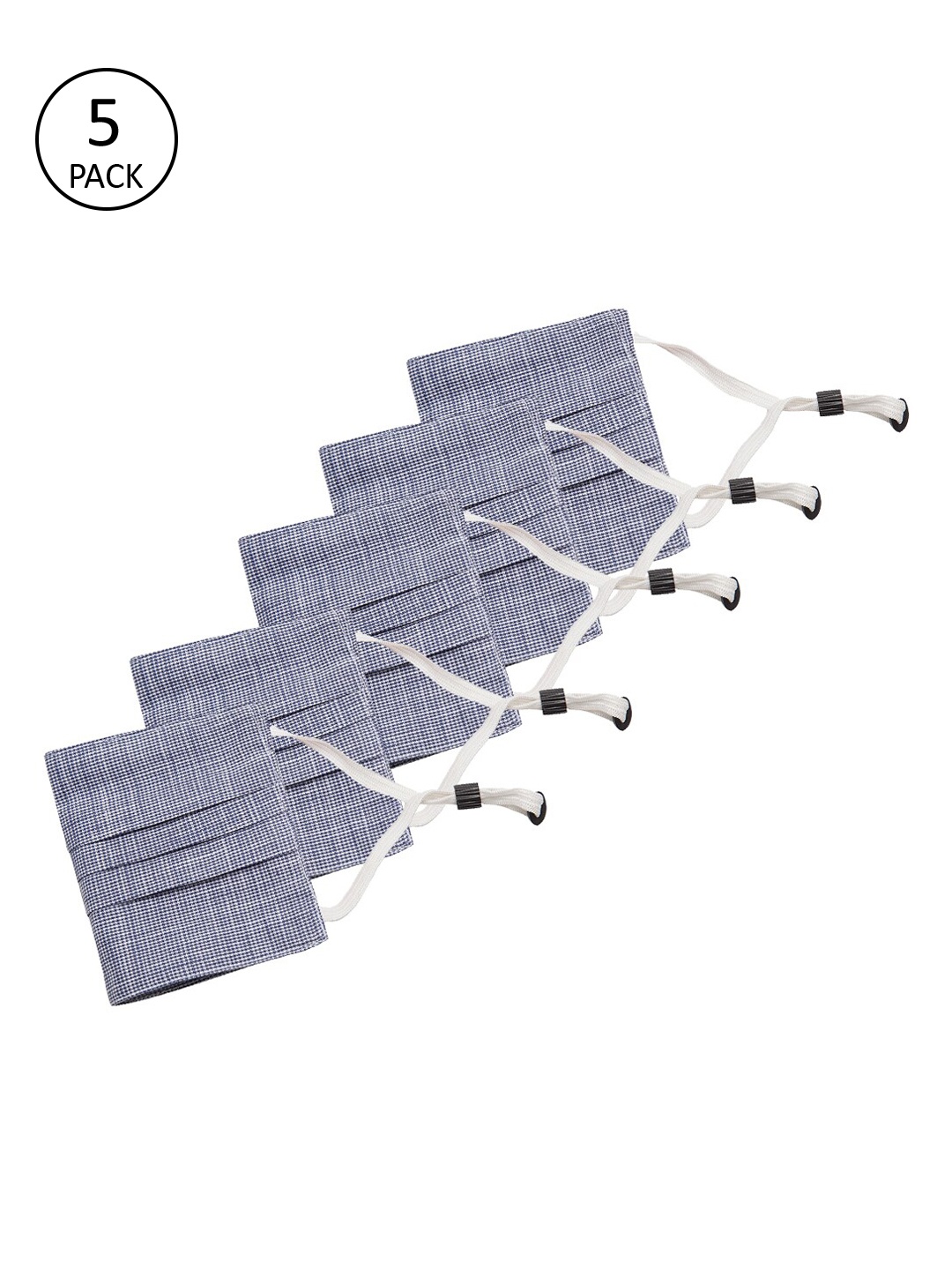 

Secret Wish Unisex Pack Of 5 Blue & White 3-Ply Woven Design Cloth Mask