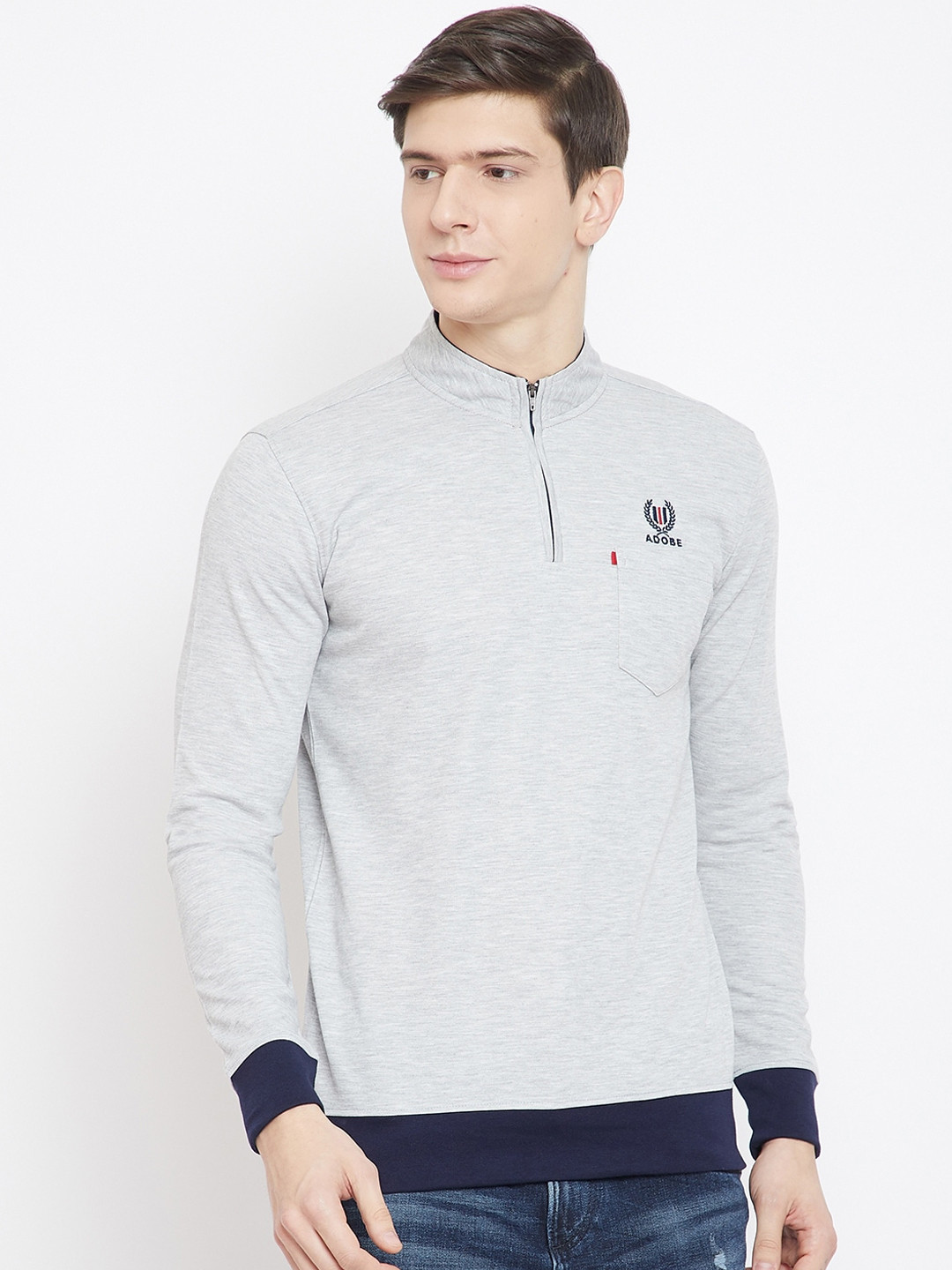 

Adobe Men Grey Melange Solid Sweatshirt