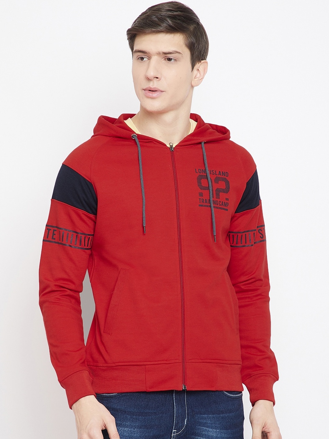 

Adobe Men Red Printed Hooded Sweatshirt