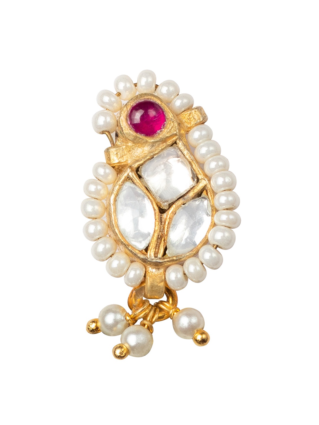 

MORKANTH JEWELLERY Gold-Plated White Kundan-Studded Nosepin