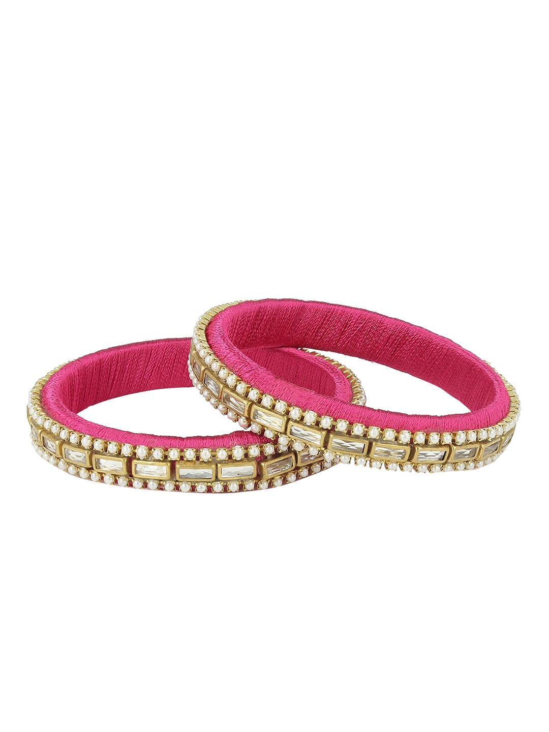 

AKSHARA Girls Set Of 2 Pink & Gold-Toned Embellished Handcrafted Bangles