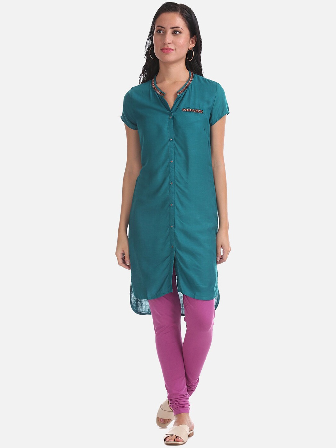 

Karigari Women Teal Solid Pathani Kurta