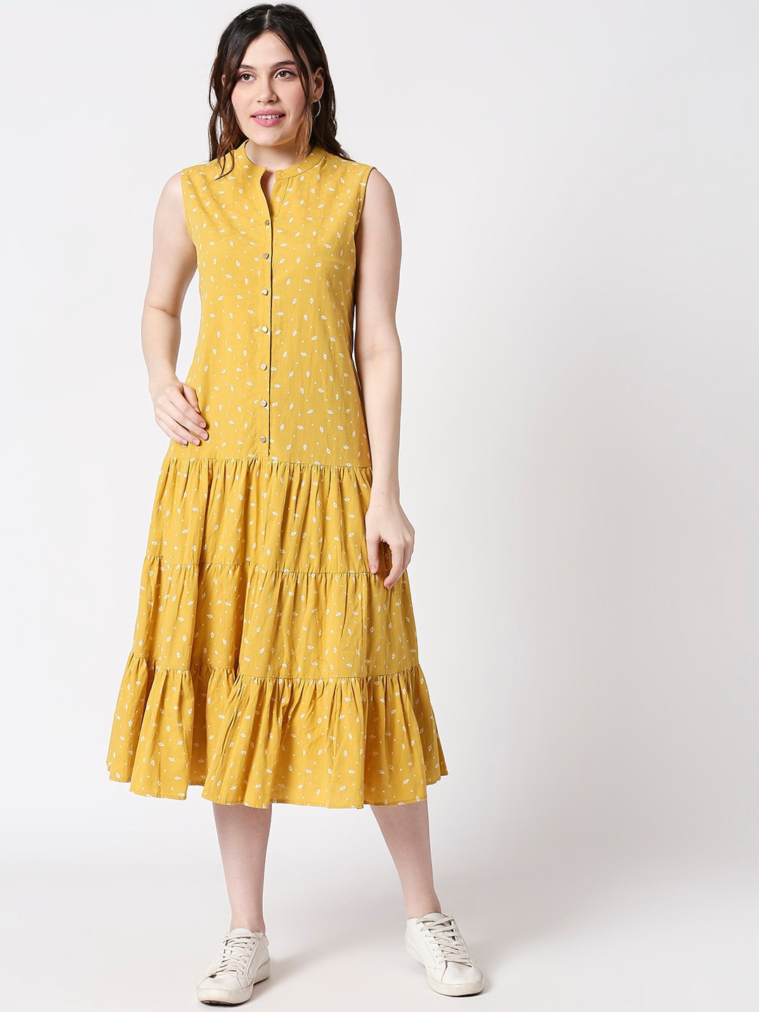 

TERQUOIS Women Yellow Printed A-Line Dress