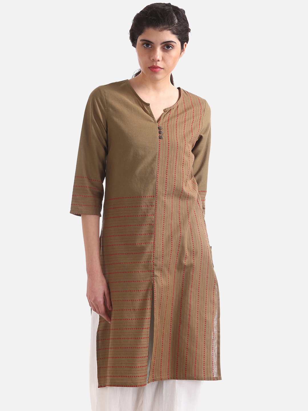 

Karigari Women Khaki Embroidered Thread Work Kurta