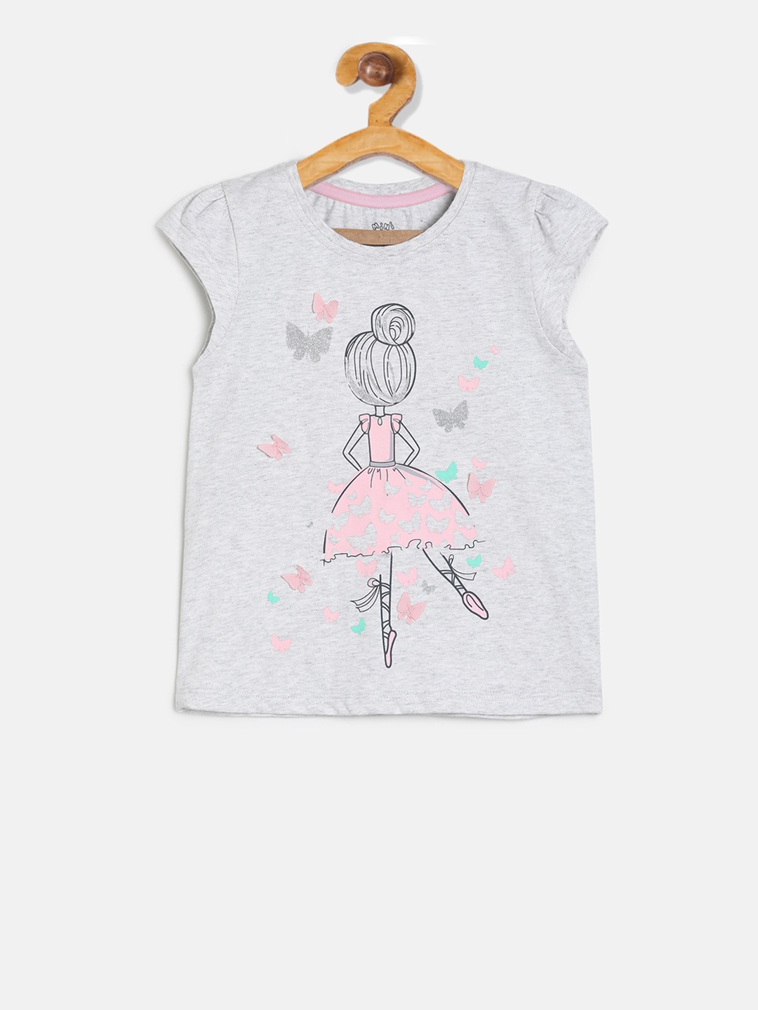 

MINI KLUB Girls Grey Printed Pure Cotton Top