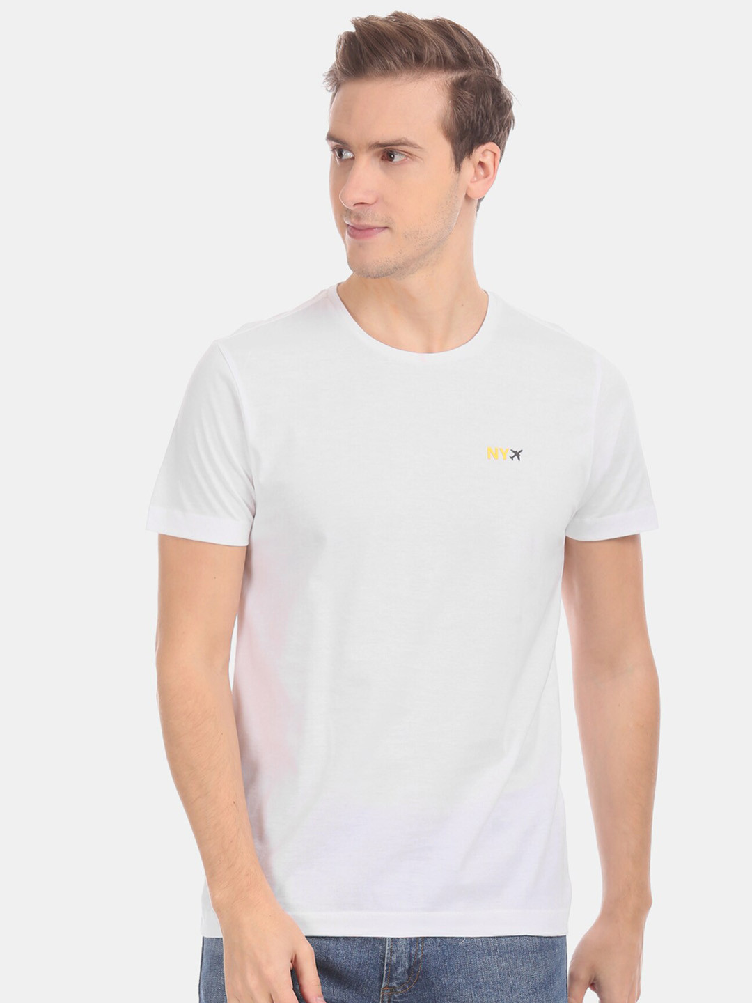 

Arrow Men White Solid Round Neck Pure Cotton T-shirt