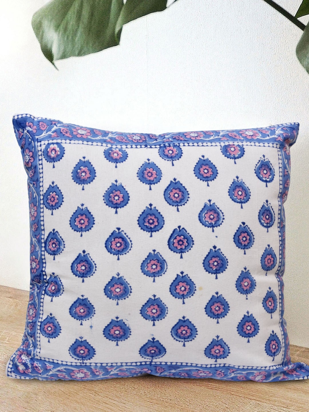 

Gulaab Jaipur Set Of 5 White & Blue Floral Hand Block Print Cushion Covers