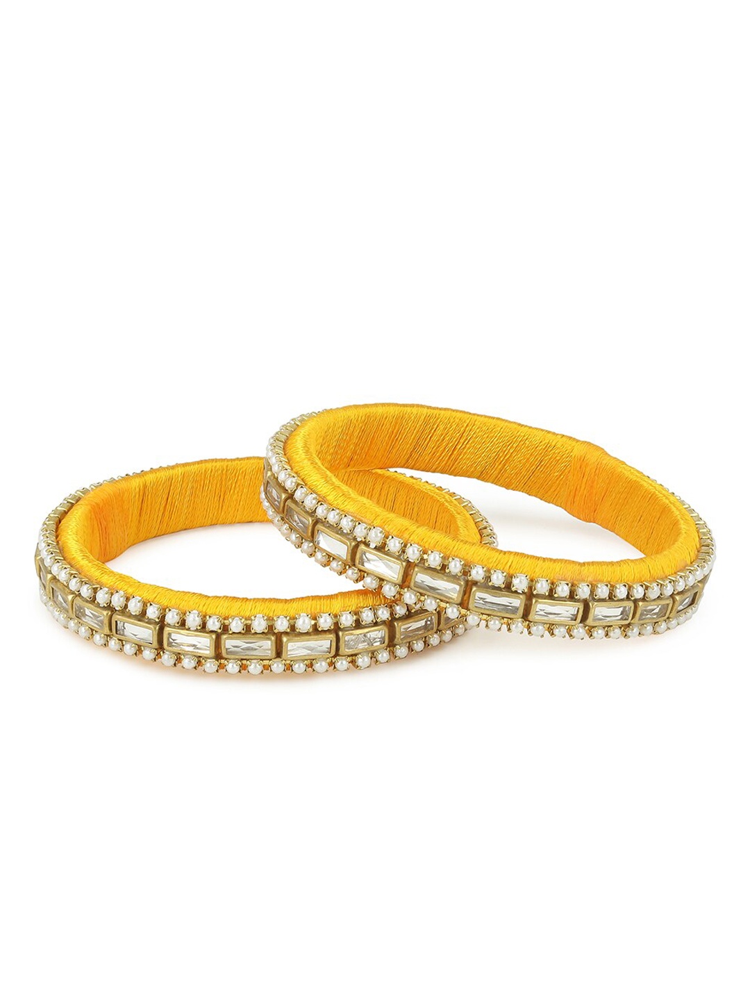 

AKSHARA Girls Set Of 2 Gold-Plated Kundan-Studded Silk Thread Handcrafted Bangles