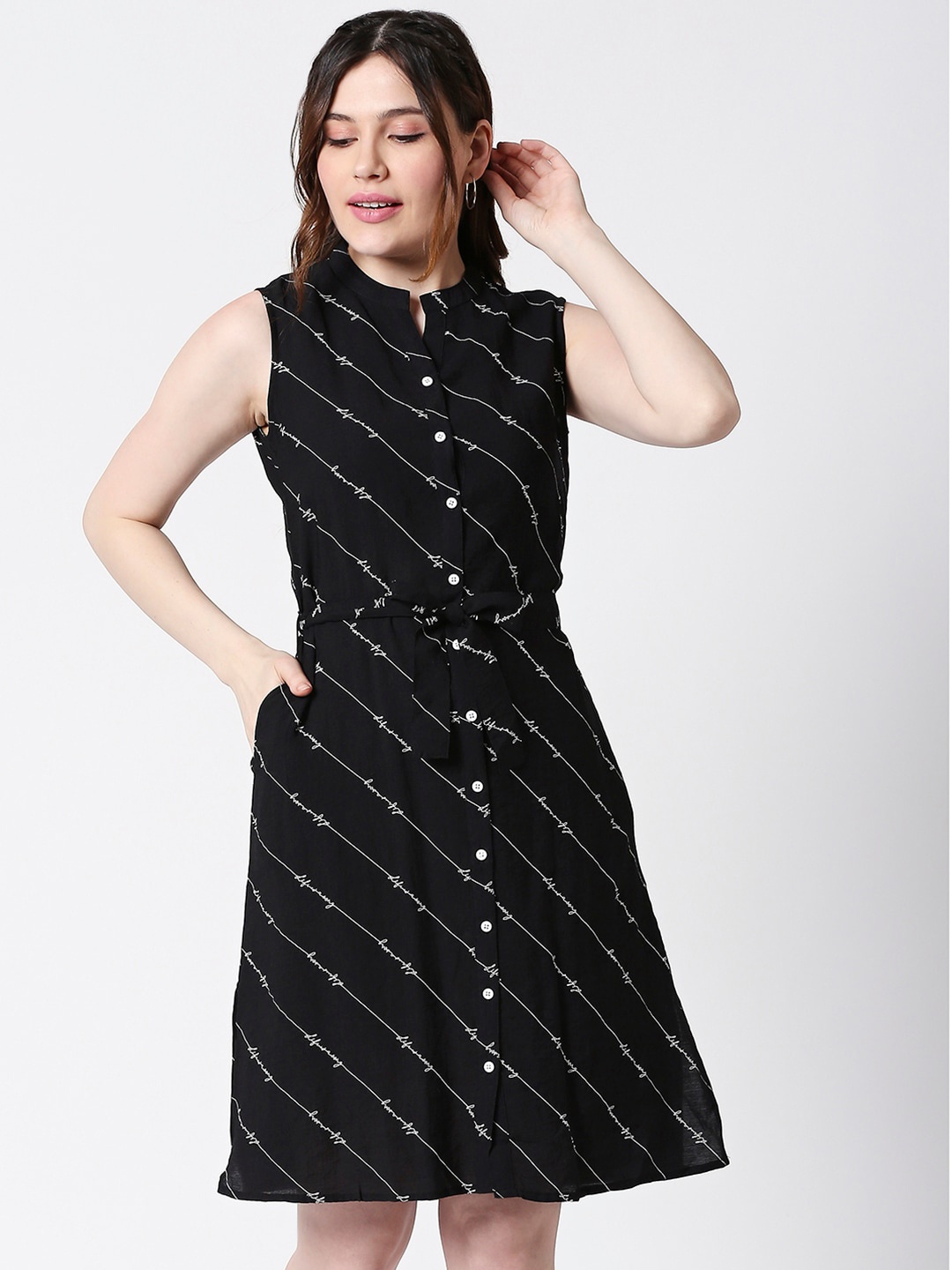 

TERQUOIS Women Black Printed A-Line Dress