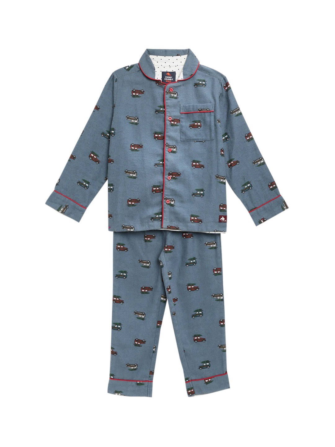 

Cherry Crumble Boys Blue & Red Printed Night Suit