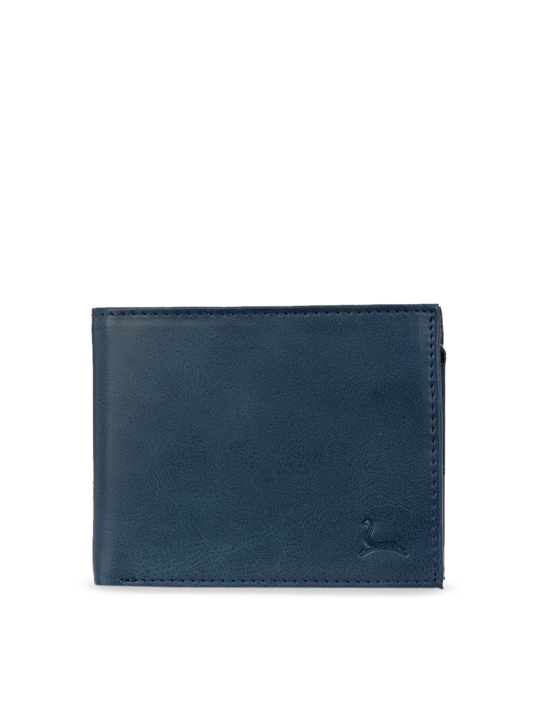 Pacific Gold Men Blue Solid Two Fold Faux Leather Wallet