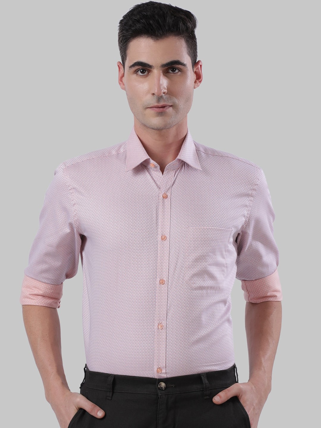 

Raymond Men Orange Regular Fit Self Design Casual Shirt