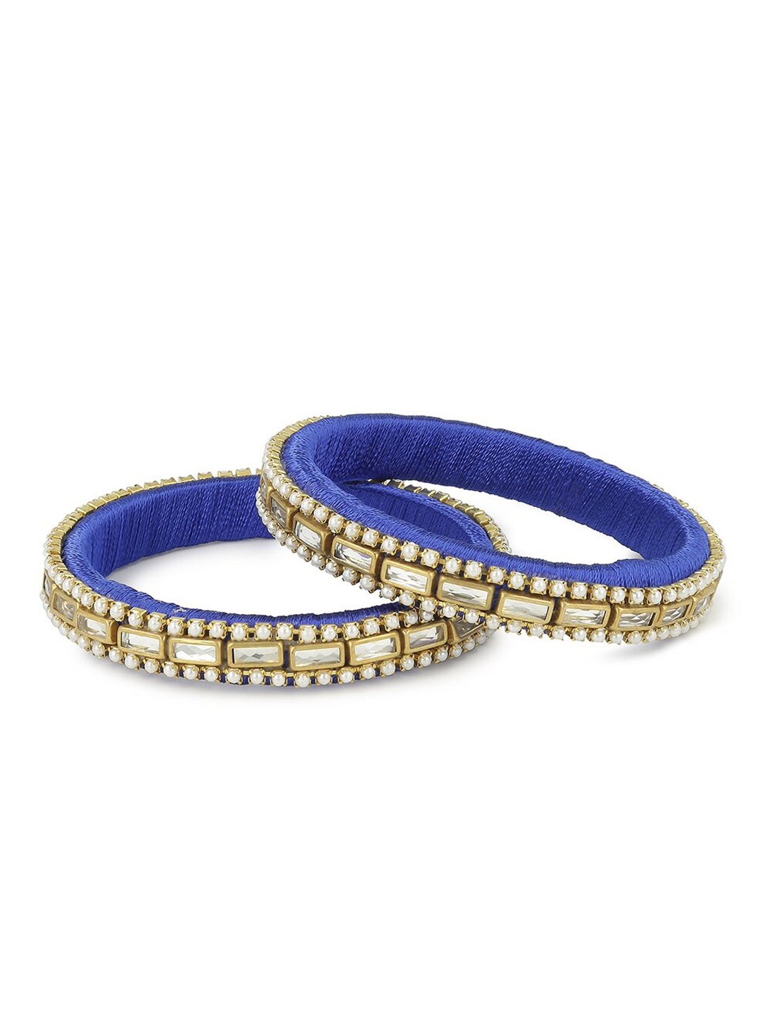 

AKSHARA Girls Set Of 2 Blue & White Stone-Studded Handcrafted Bangles