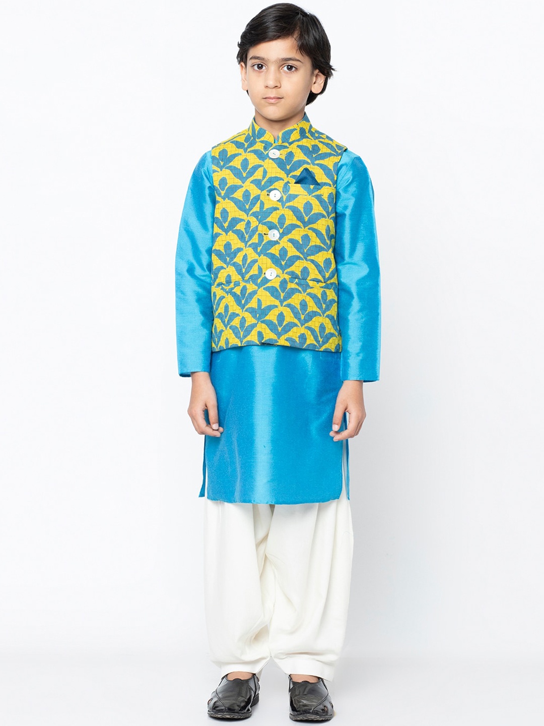 

KISAH Boys Blue & Cream-Coloured Solid Kurta with Salwar