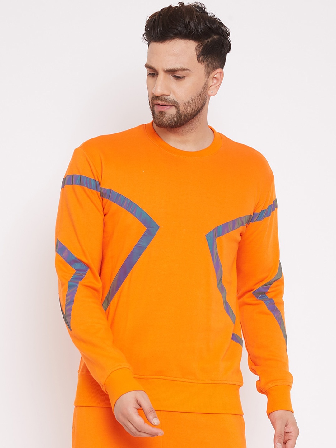 FUGAZEE Men Orange Reflective Taped Sweatshirt