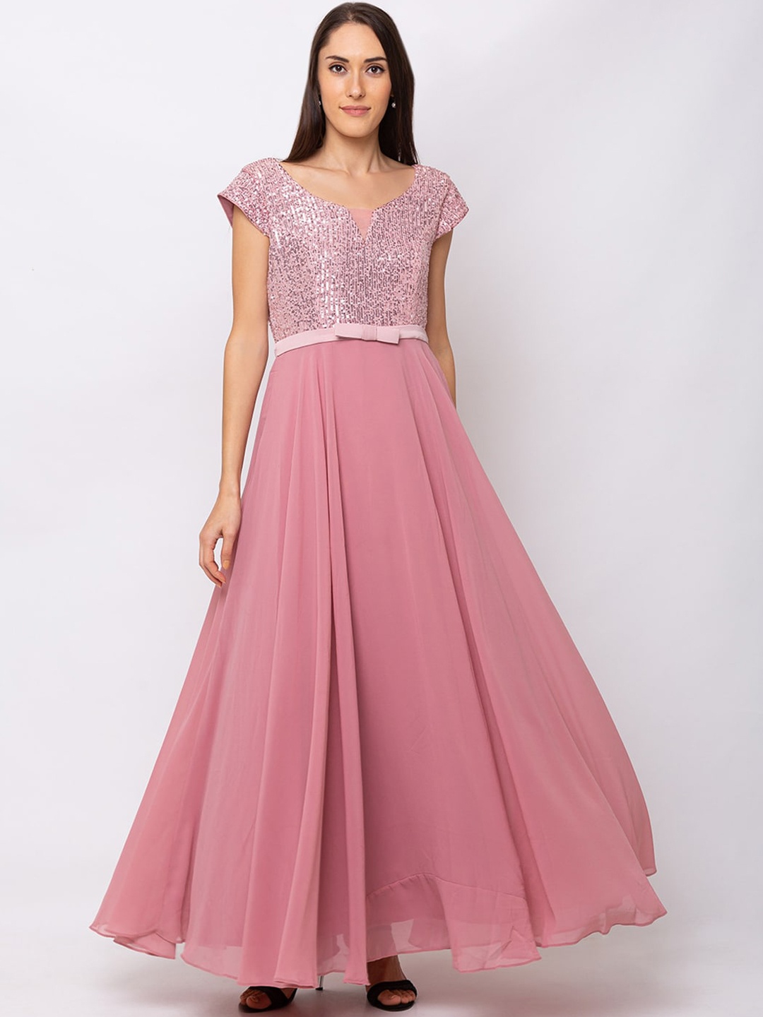 

SHECZZAR Women Pink Embellished Fit and Flare Dress