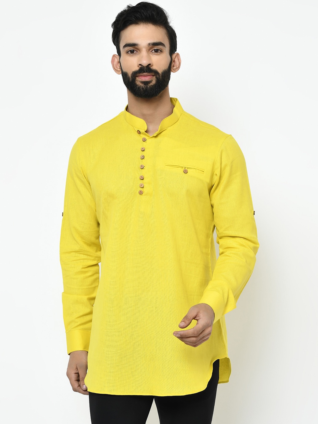 

KISAH Men Yellow Solid Straight Kurta