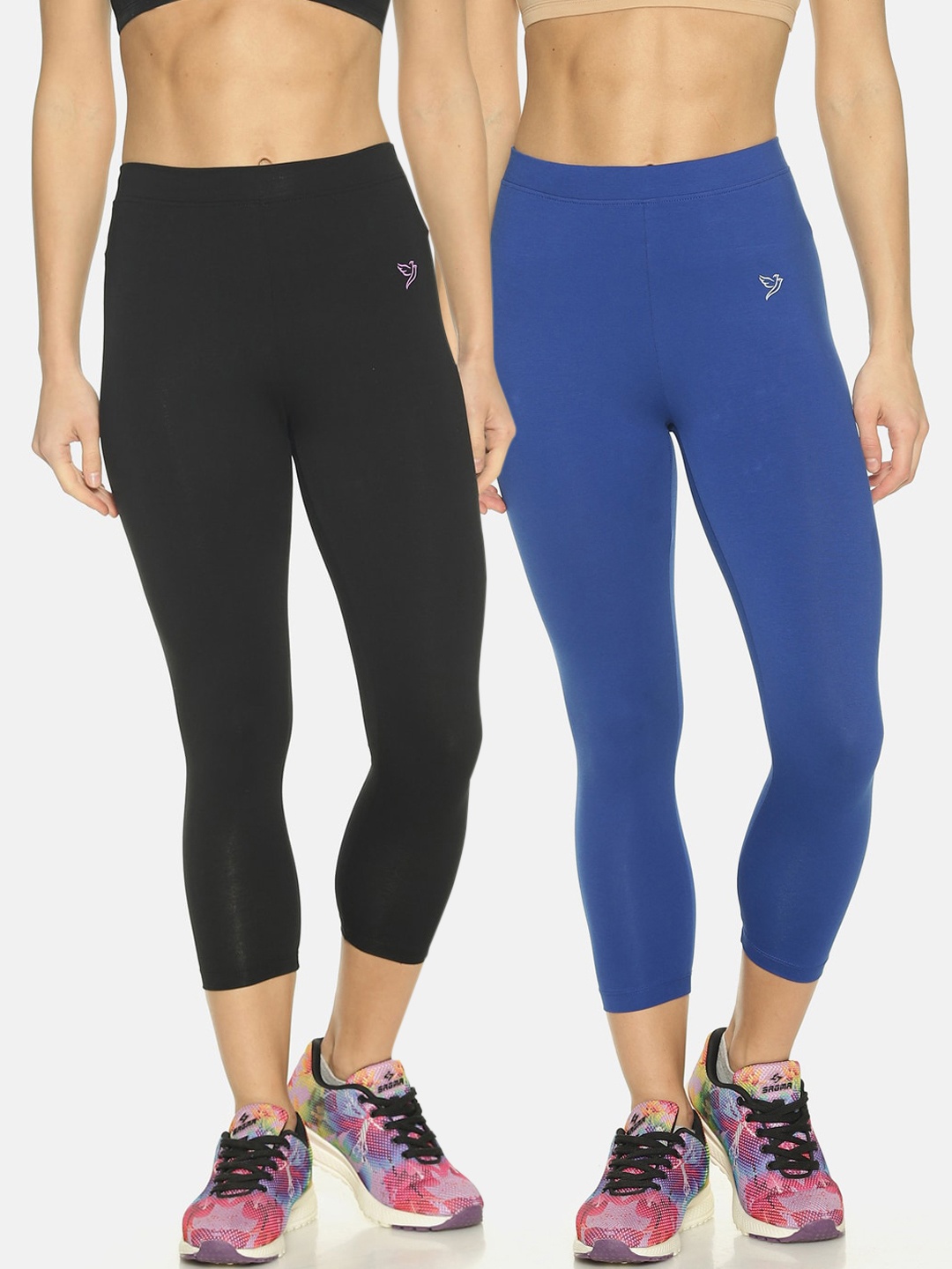 

TWIN BIRDS Pack of 2 Women Solid Skinny Fit Three-Fourth Stretch Cotton Capris, Black