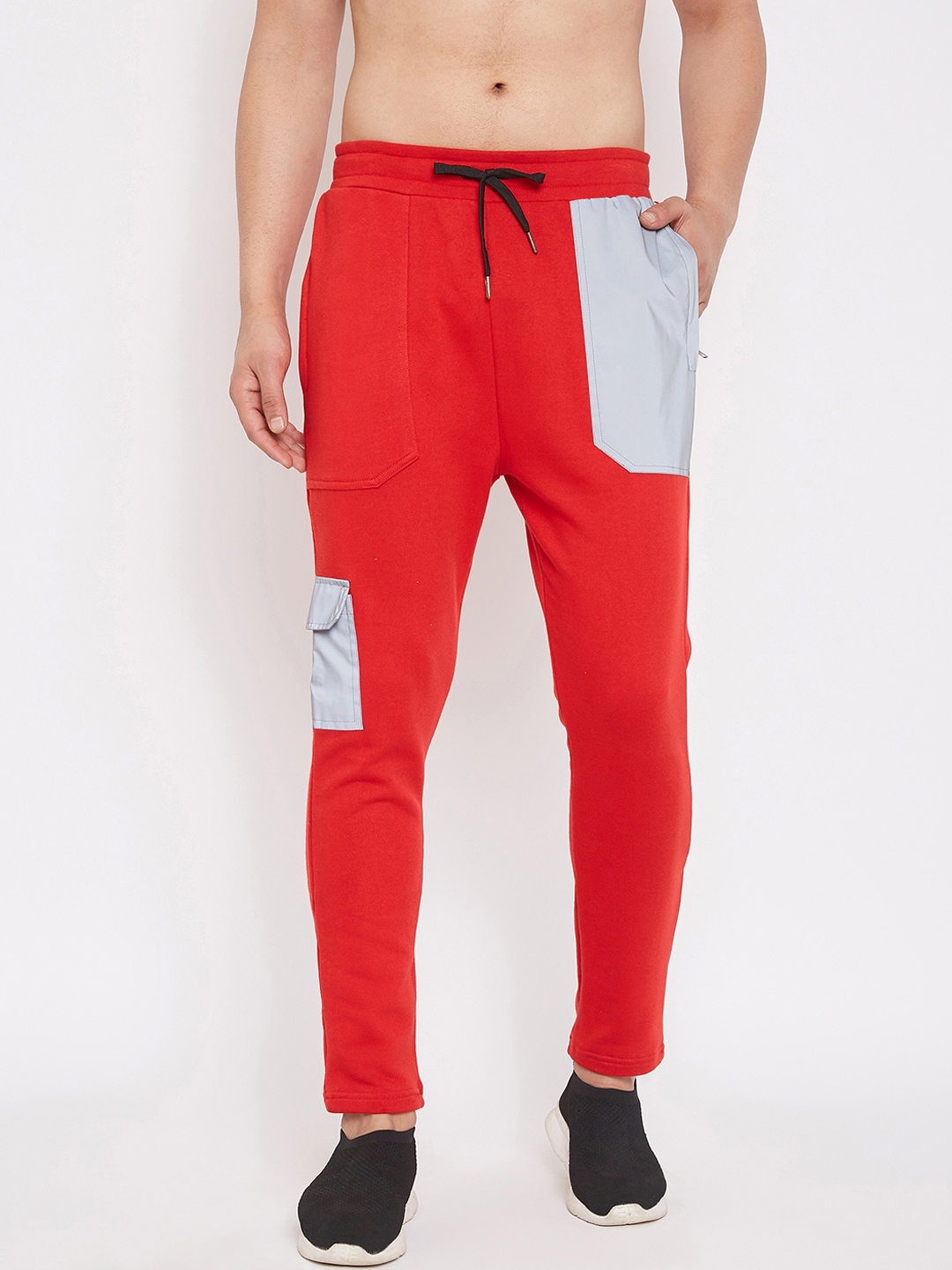 

FUGAZEE Men Red Reflective Patched Pocket Straight-Fit Track Pants