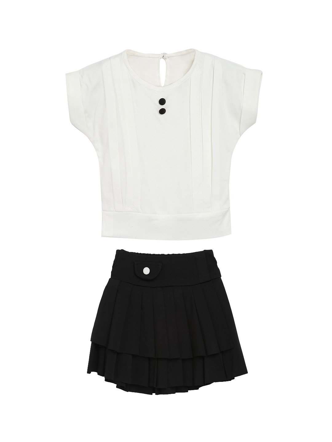 

ADIVA Girls Black & White Solid Top & Skirt Dress